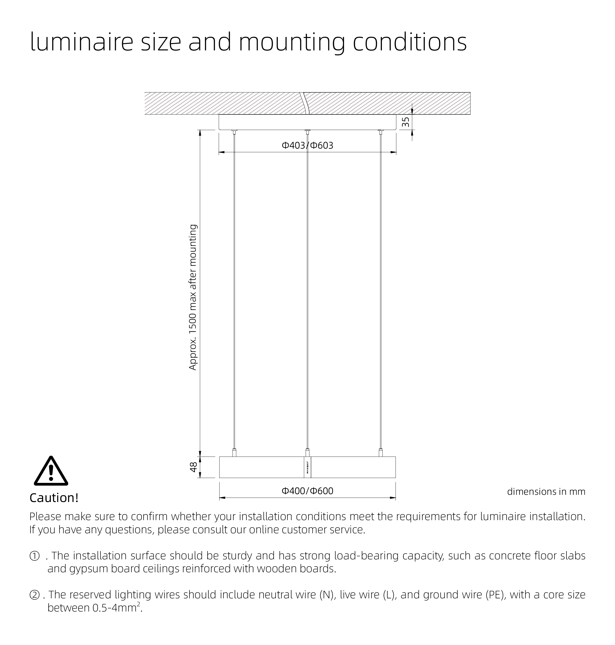 luminaire size and mounting conditions